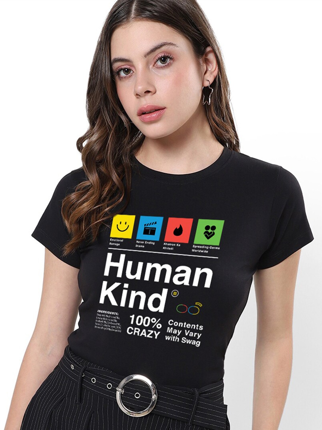 

Bewakoof Women's Black Human Kind Graphic Printed T-shirt