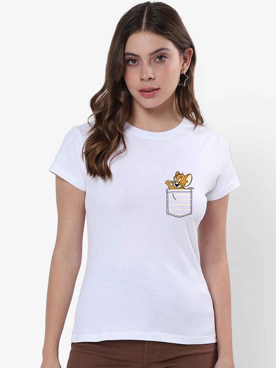

Bewakoof Jerry Printed Round Neck Short Sleeves Cotton T-shirt, White