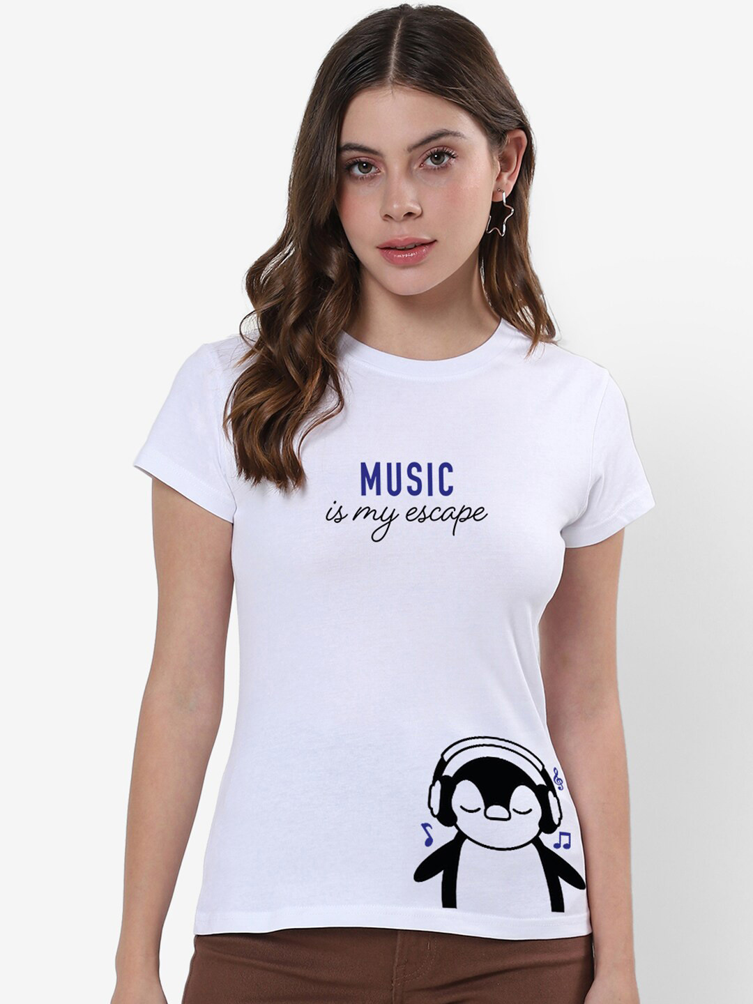 

Bewakoof White Music Printed Round Neck Cotton T-shirt