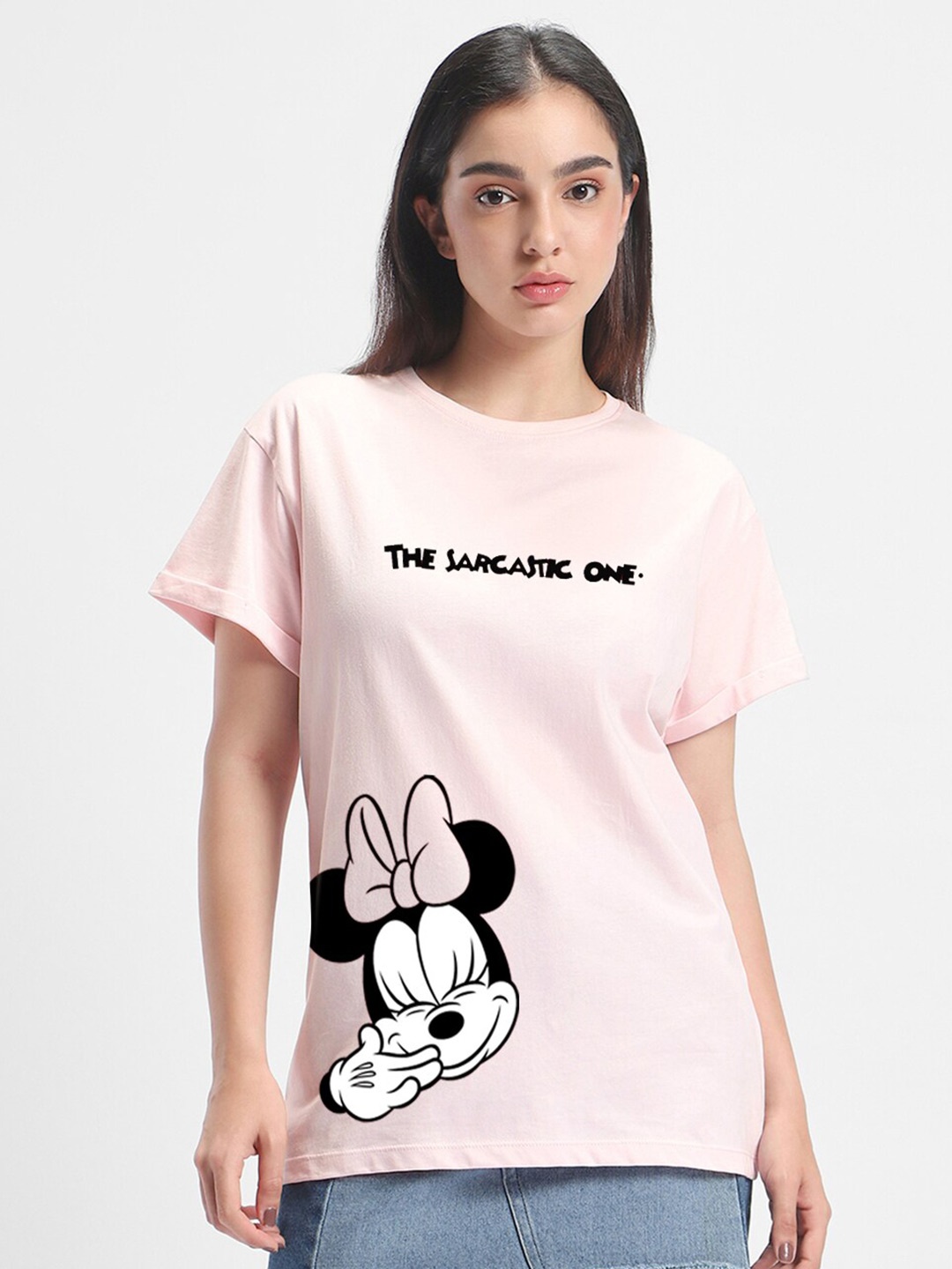 

Bewakoof Minnie Mouse Printed Relaxed Fit Cotton T-shirt, Pink