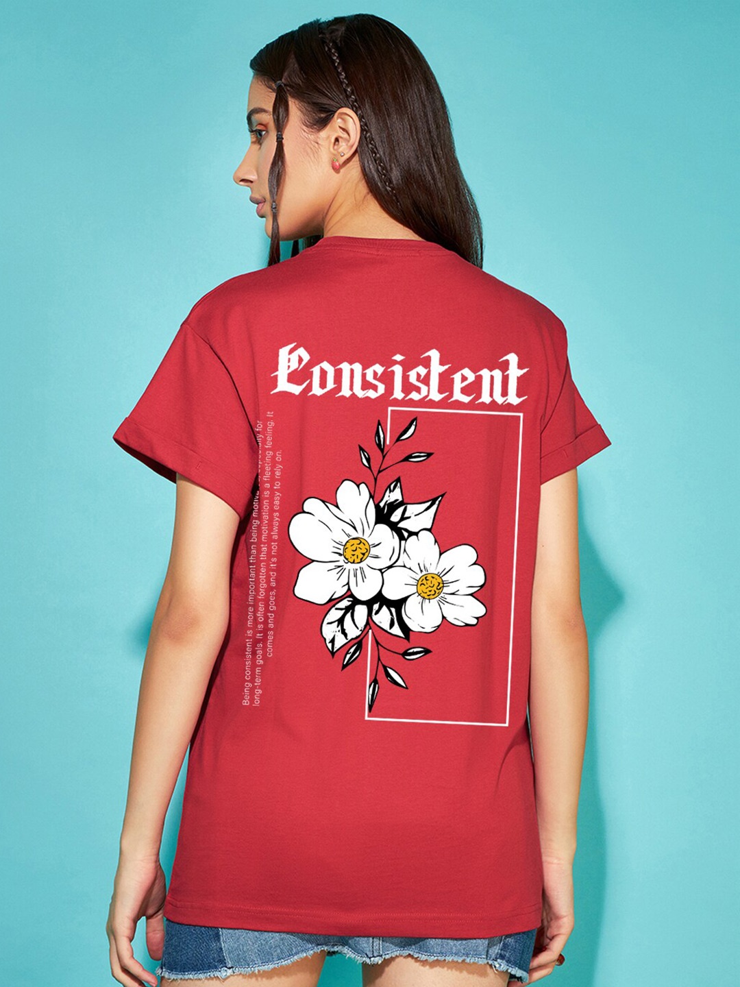 

Bewakoof Floral Printed Relaxed Fit Cotton T-shirt, Red