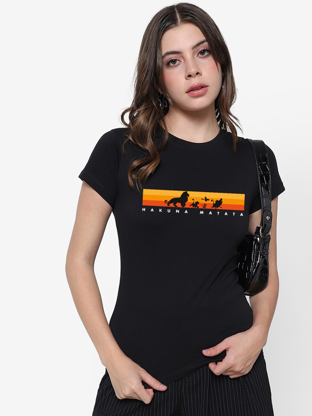 Bewakoof Women's Black Hakuna Silhouette Graphic Printed T-shirt