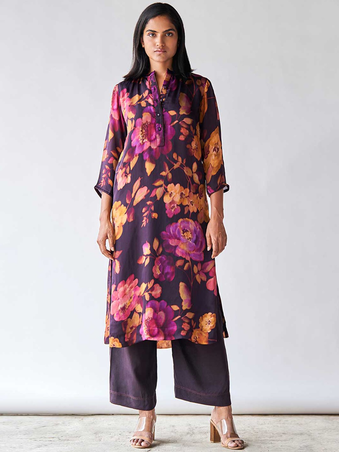 

Ganga Floral Printed Kurta with Palazzos, Black