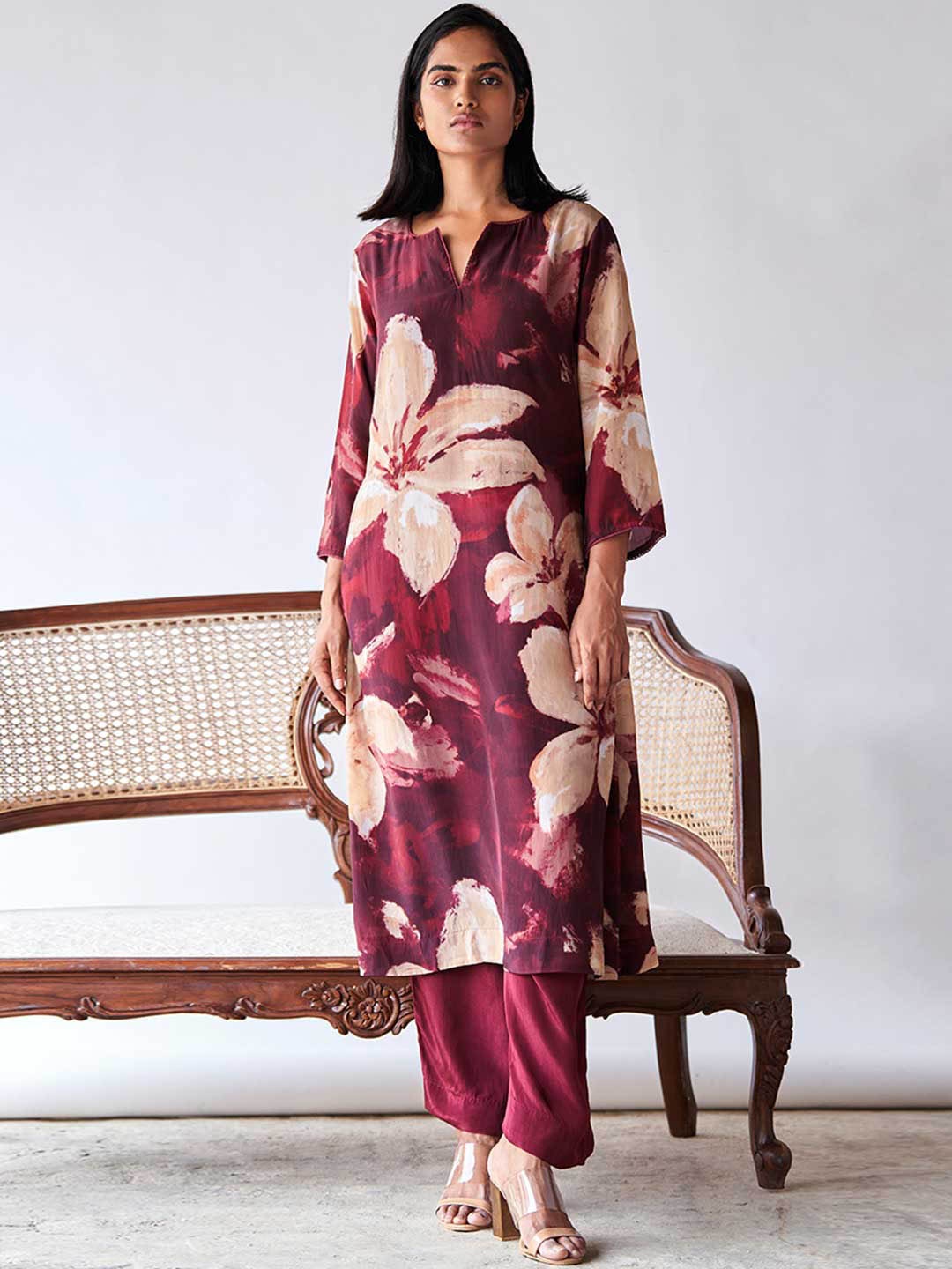 

Ganga Floral Printed Kurta with Palazzos, Maroon