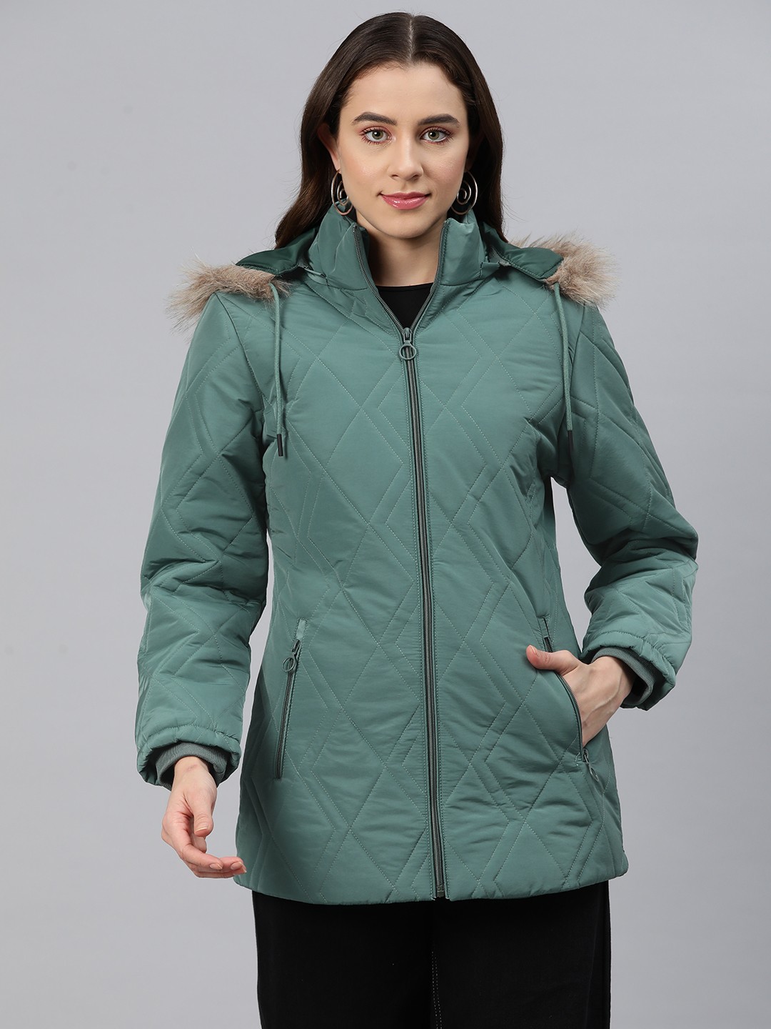 

Foreign Culture By Fort Collins Parka Jacket with Detachable Hood, Green