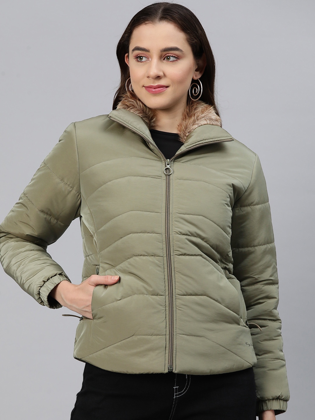 

Foreign Culture By Fort Collins Solid Padded Jacket, Olive