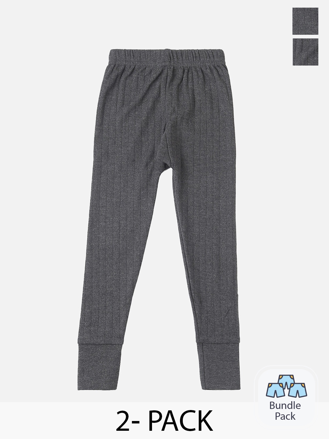 

LUX PARKER Kids Boys Pack Of 2 Striped Thermal Bottoms, Grey