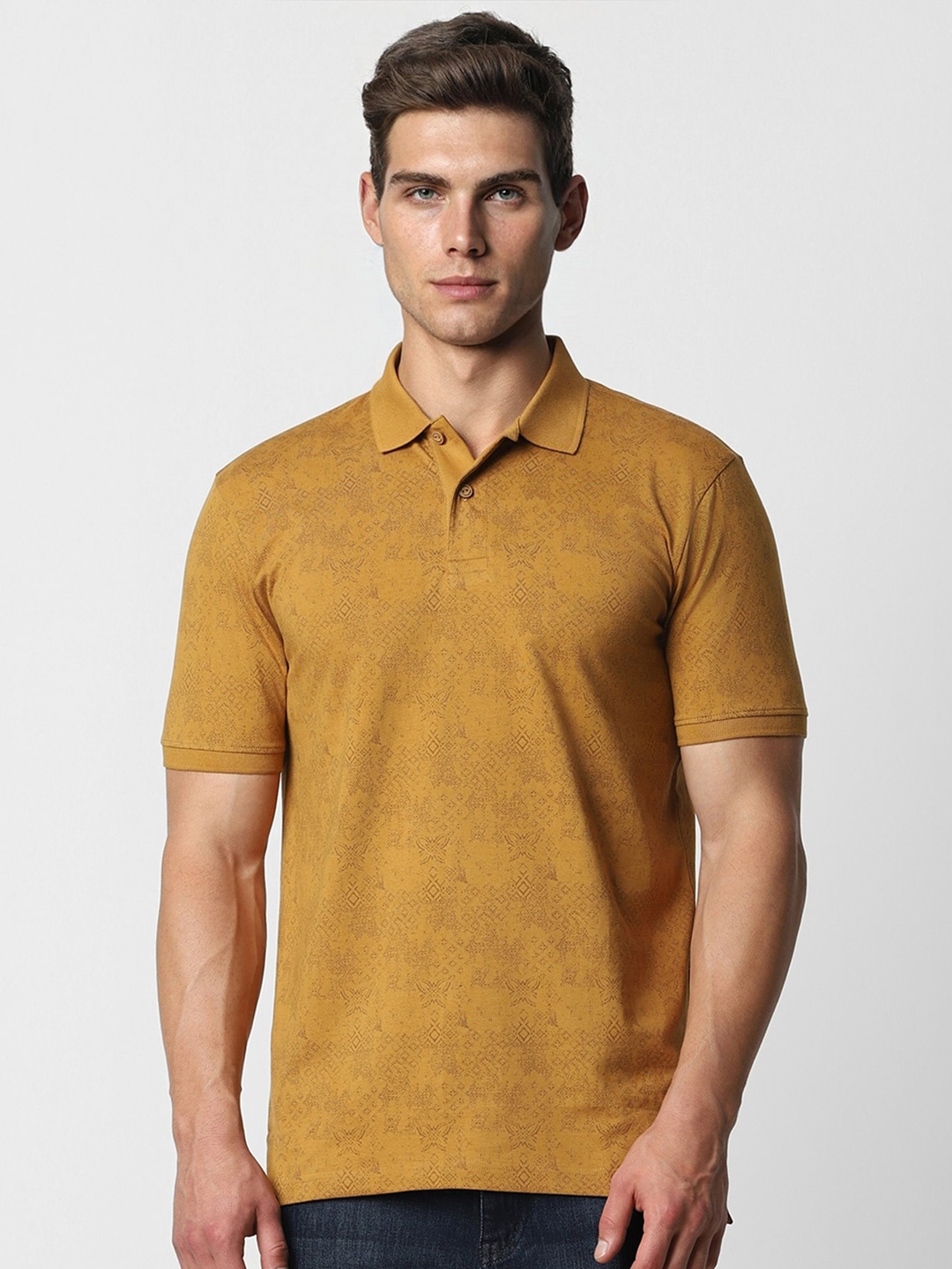 

VAN HEUSEN DENIM LABS Geometric Printed Polo Collar T-Shirt, Mustard