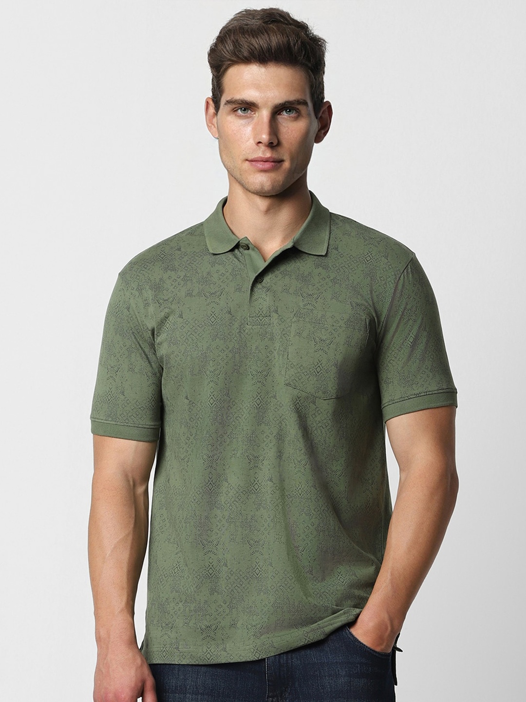 

VAN HEUSEN DENIM LABS Geometric Printed Polo Collar T-Shirt, Green