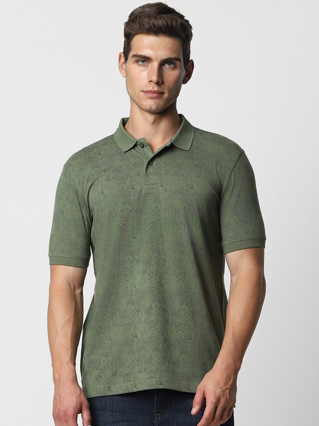 

VAN HEUSEN DENIM LABS Geometric Printed Polo Collar T-Shirt, Green