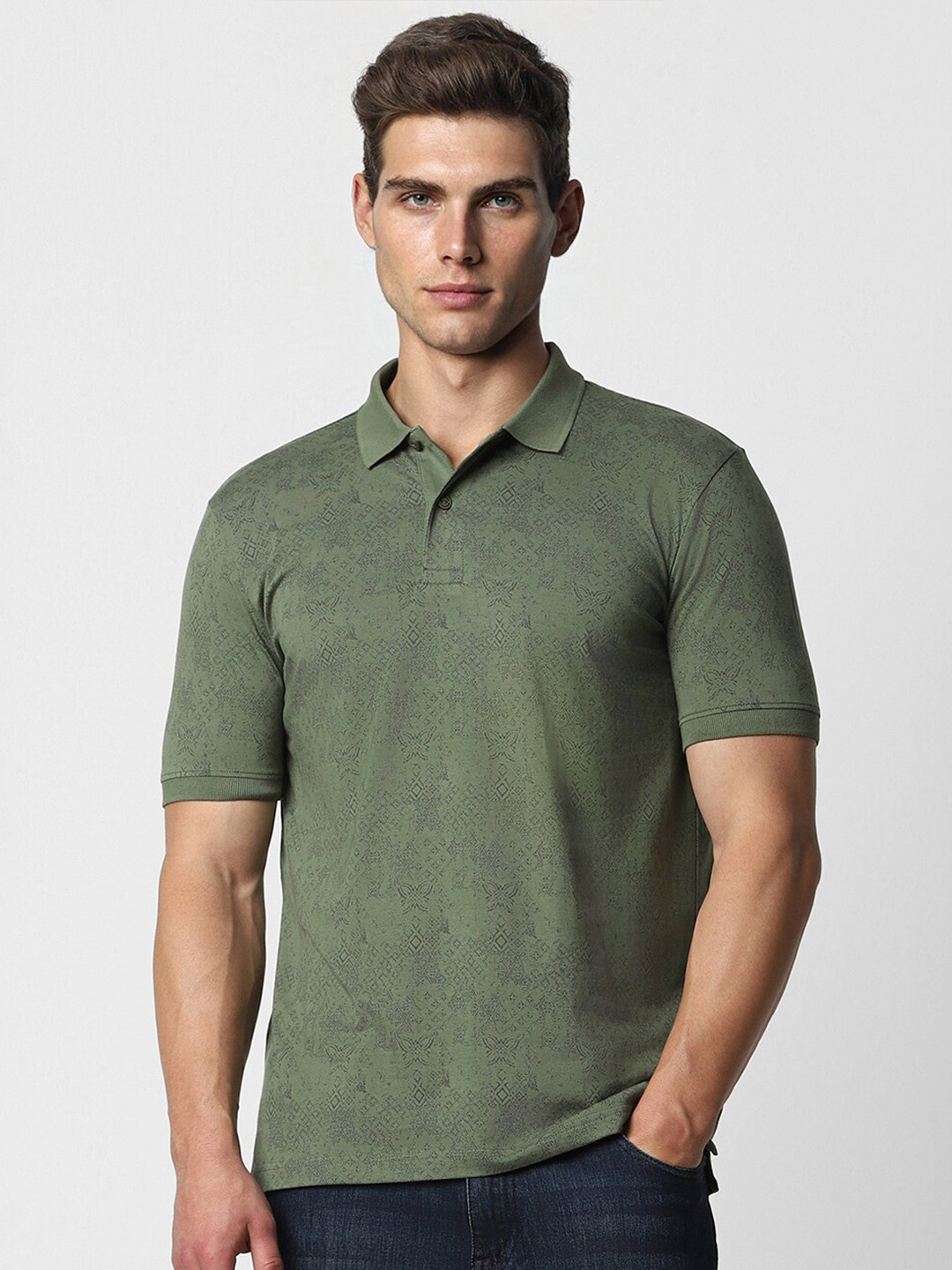 

VAN HEUSEN DENIM LABS Geometric Printed Polo Collar T-Shirt, Green