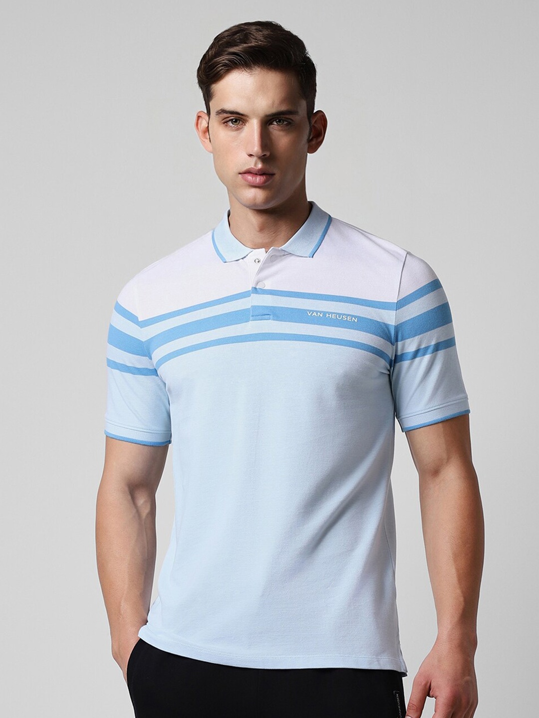 

Van Heusen Flex Striped Polo Collar T-shirt, Blue