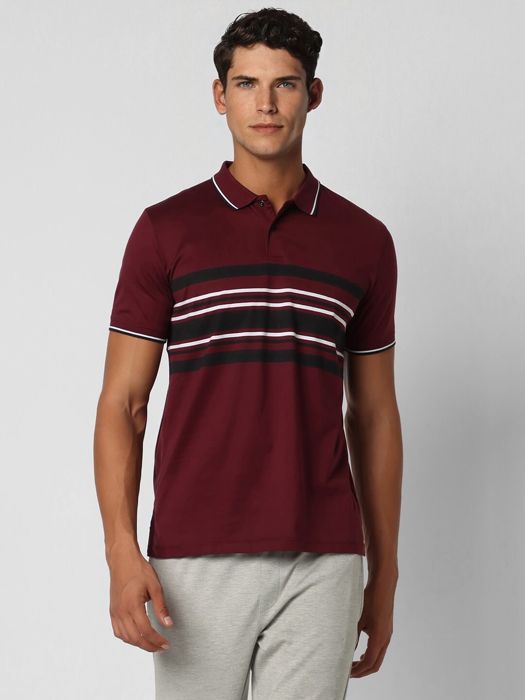 

Van Heusen Flex Striped Polo Collar T-shirt, Maroon