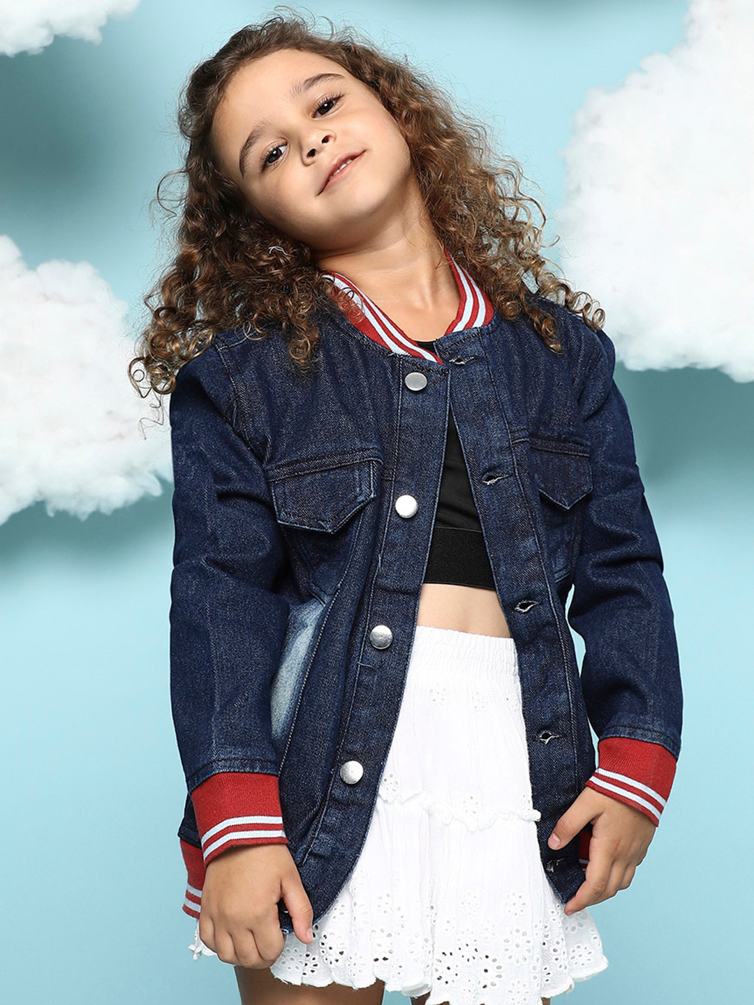 

Instafab Girls Washed Windcheater Denim Jacket, Blue