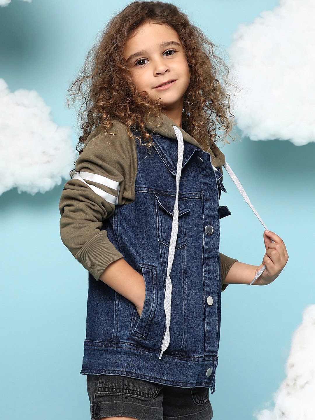

Instafab Girls Washed Windcheater Denim Jacket, Blue