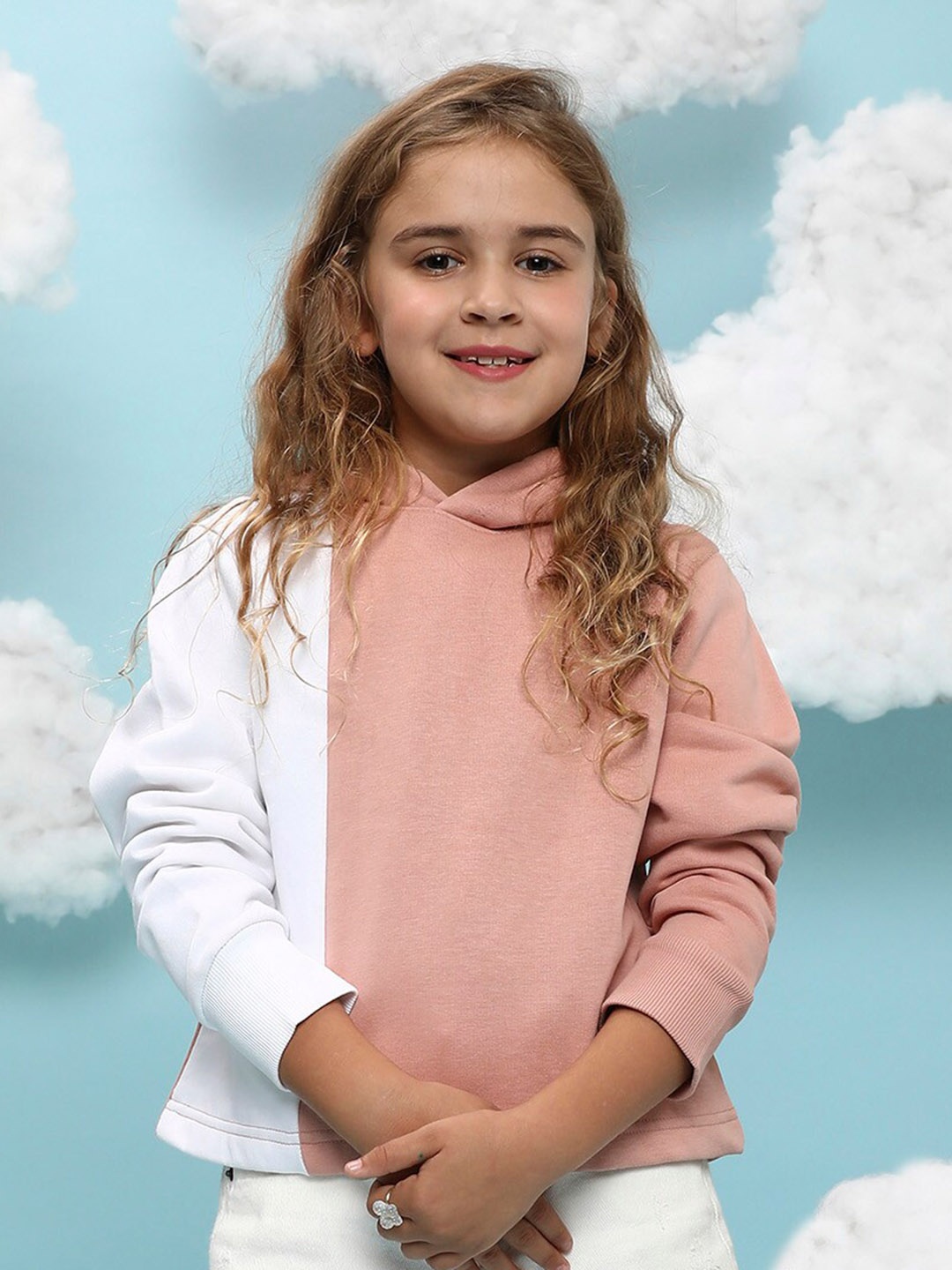 

Instafab Girls Colourblocked Hooded Cotton Sweatshirt, White
