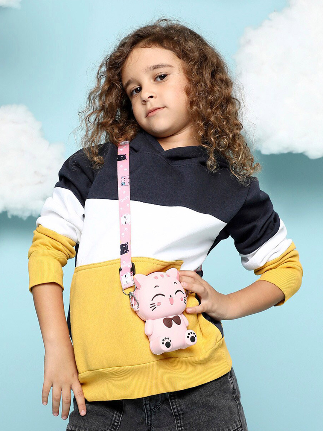 

Instafab Girls Colourblocked Hooded Cotton Sweatshirt, Black