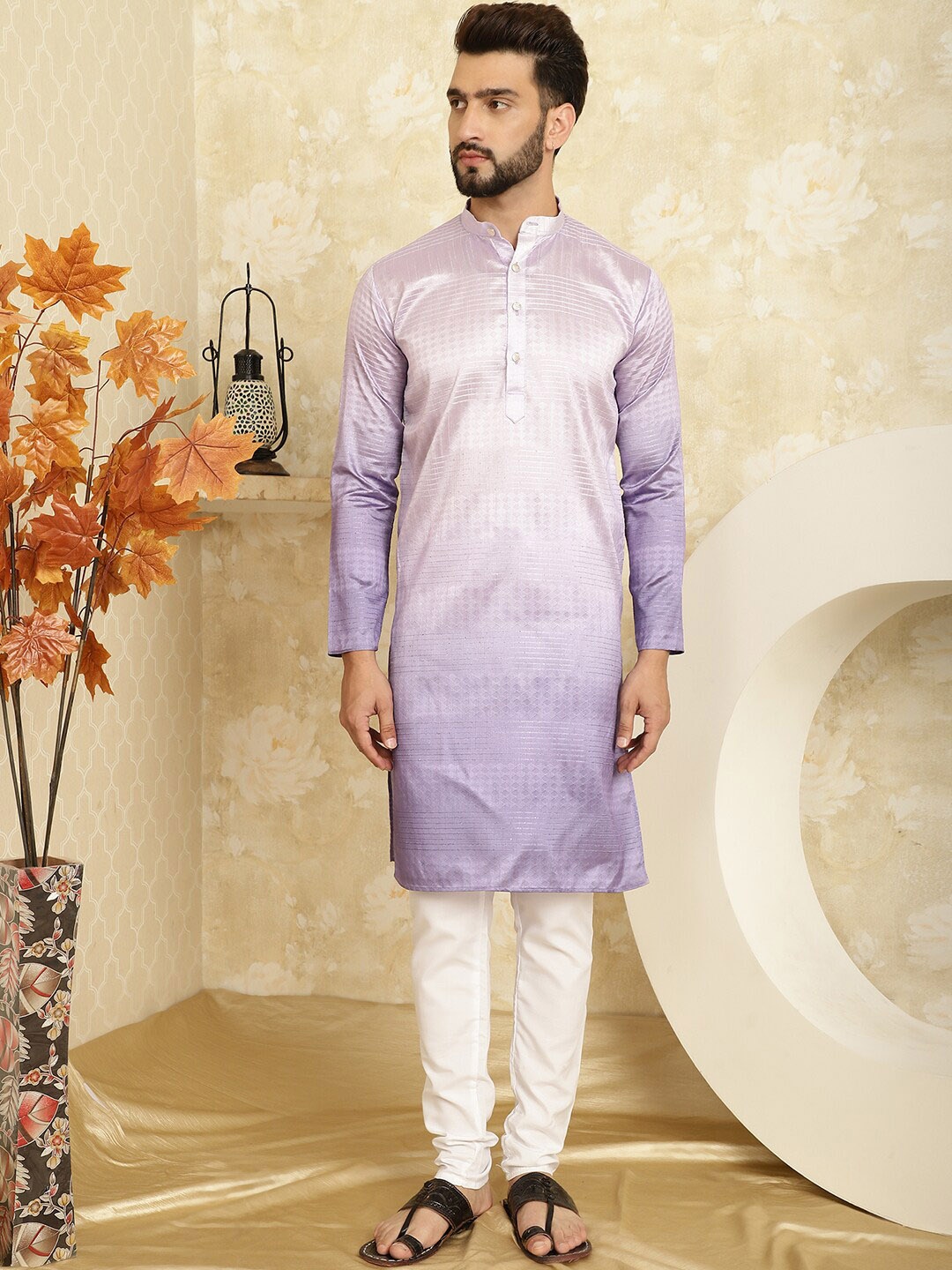 

SOJANYA Ombre Dyed Band Collar Straight Kurta with Churidar, Purple
