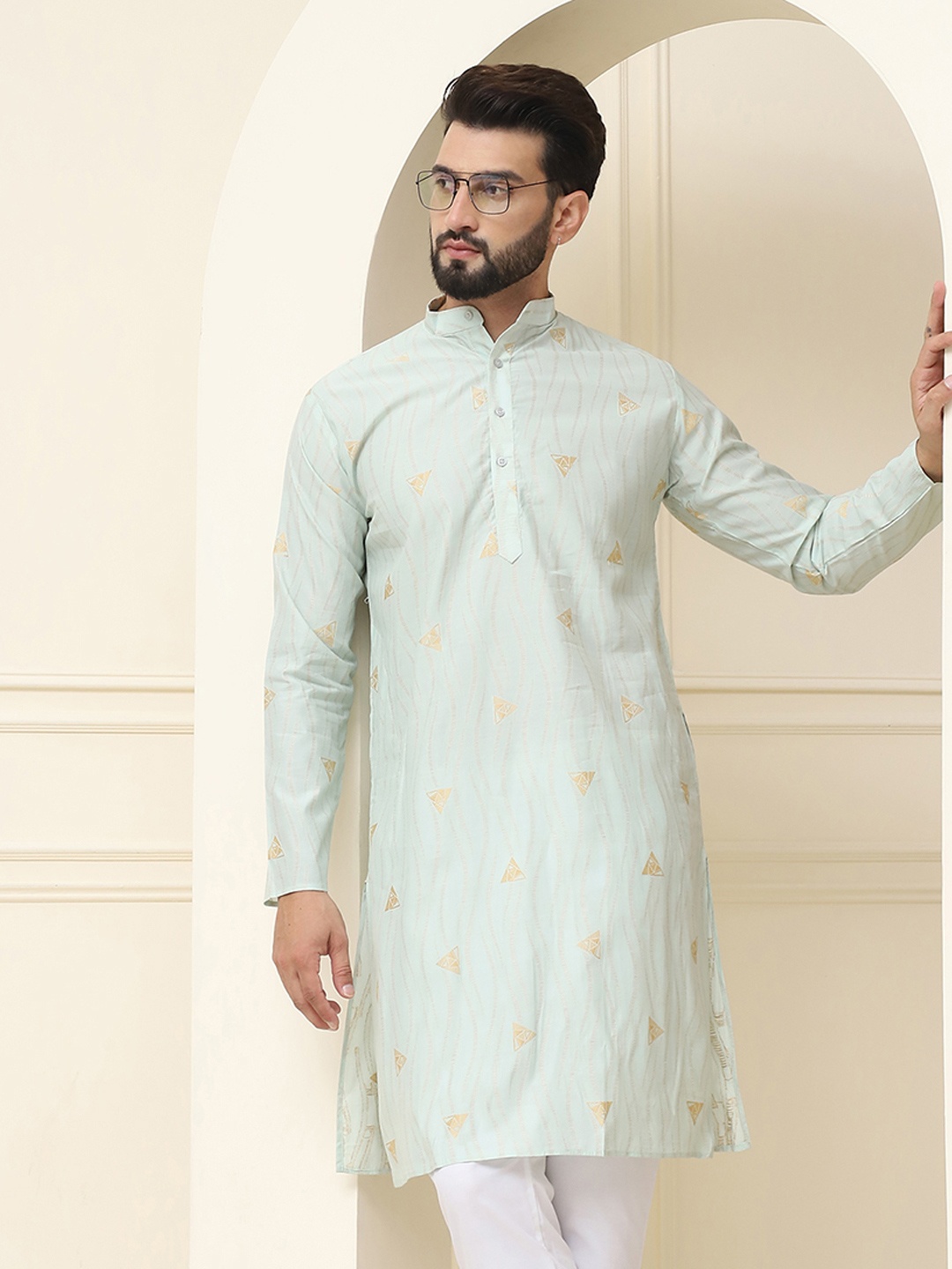 

SOJANYA Geometric Woven Design Cotton Silk Straight Kurta, Green