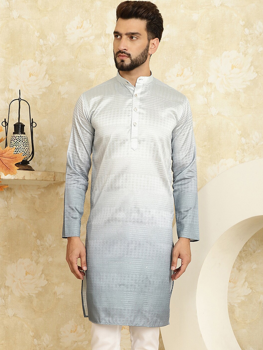 

SOJANYA Woven Design Sequinned Regular Kurta, Grey