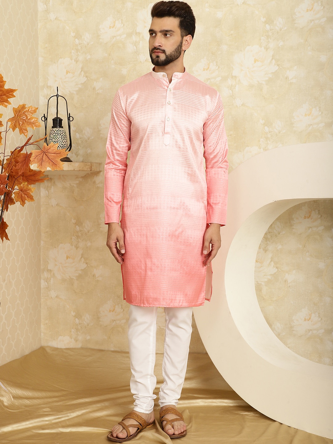 

SOJANYA Striped Regular Kurta with Churidar, Pink