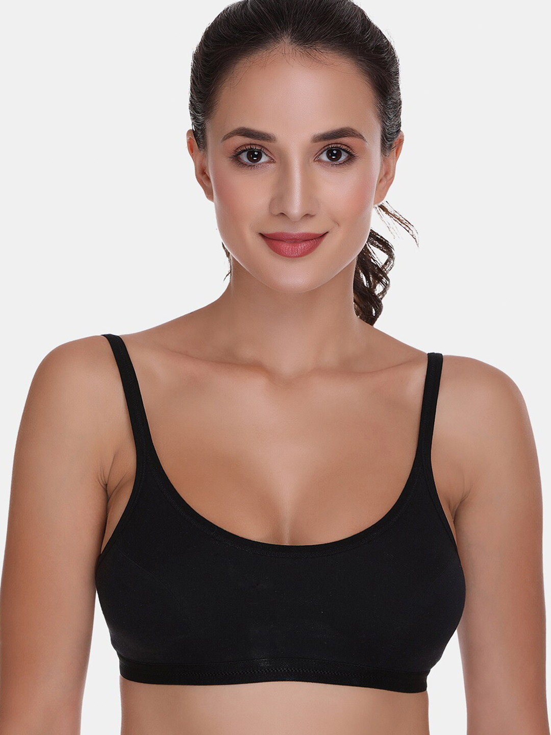 

SONA Full Coverage Non Padded Seamless Cotton Workout Bra With All Day Comfort, Black