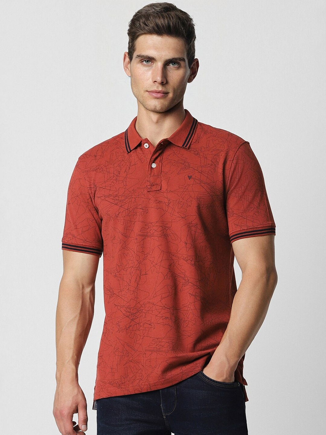 

Van Heusen Sport Abstract Printed Polo Collar Pure Cotton T-shirt, Red