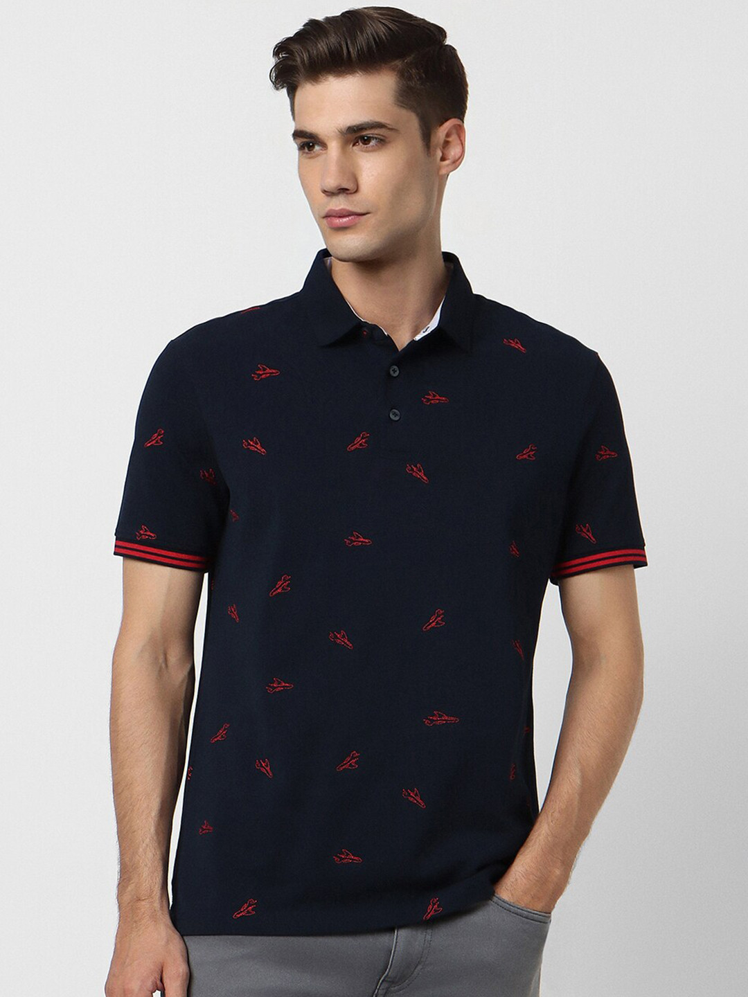 

Van Heusen Sport Conversational Printed Polo Collar Pure Cotton T-shirt, Navy blue