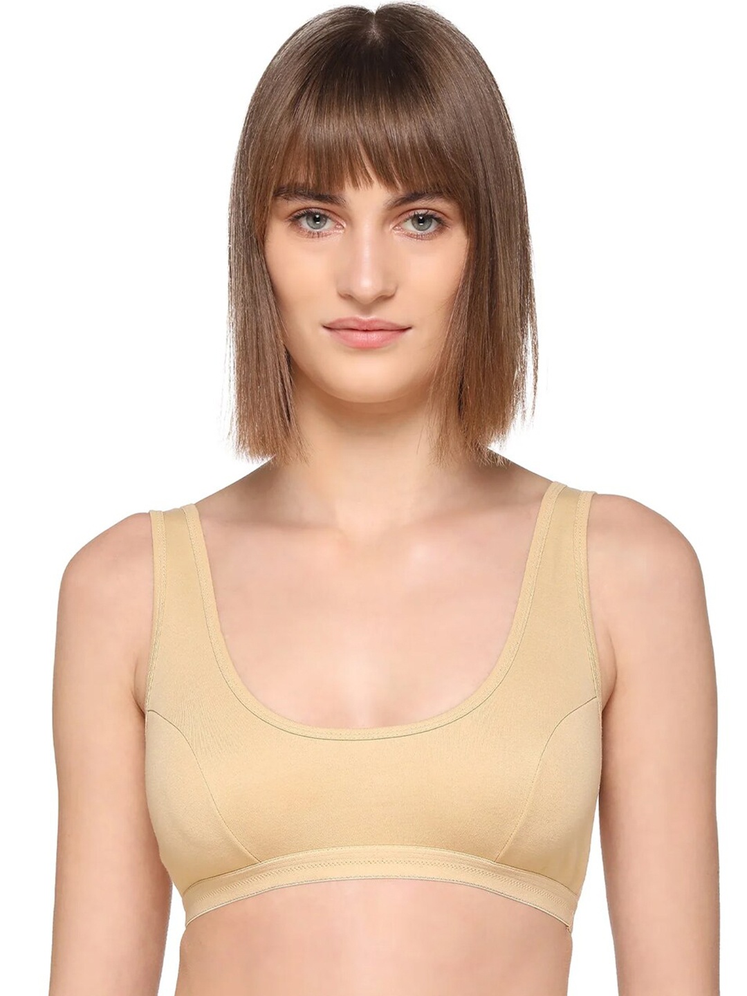 

SONA Seamless Full Coverage Cotton Workout Bra All Day Comfort, Beige