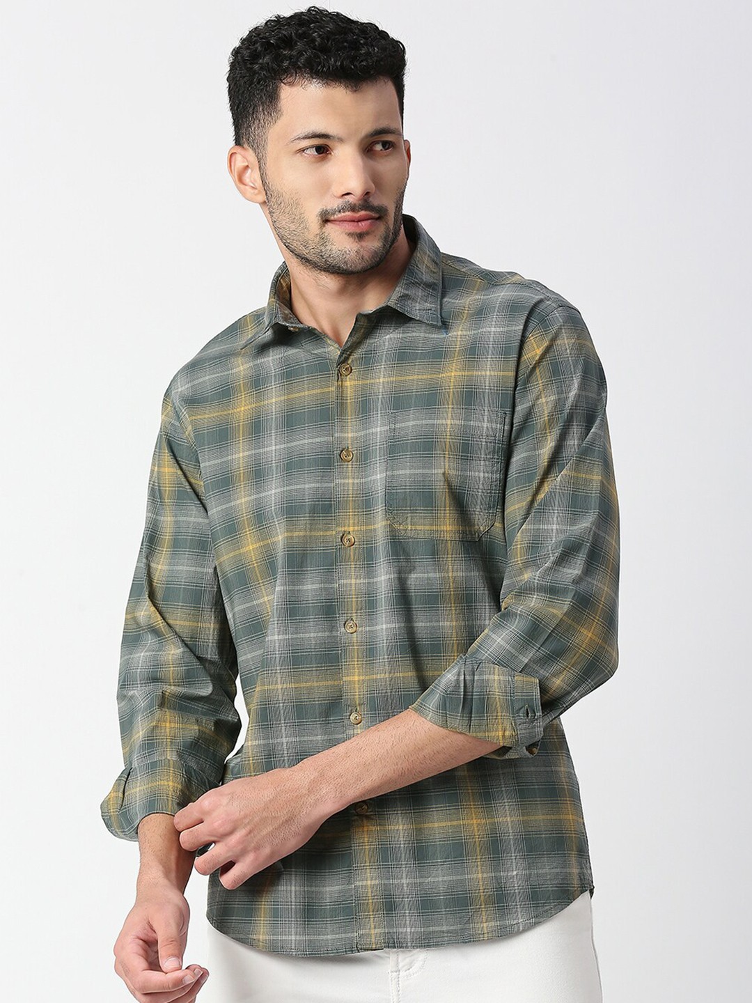 

SNX Classic Tailored Fit Checked Cotton Casual Shirt, Grey