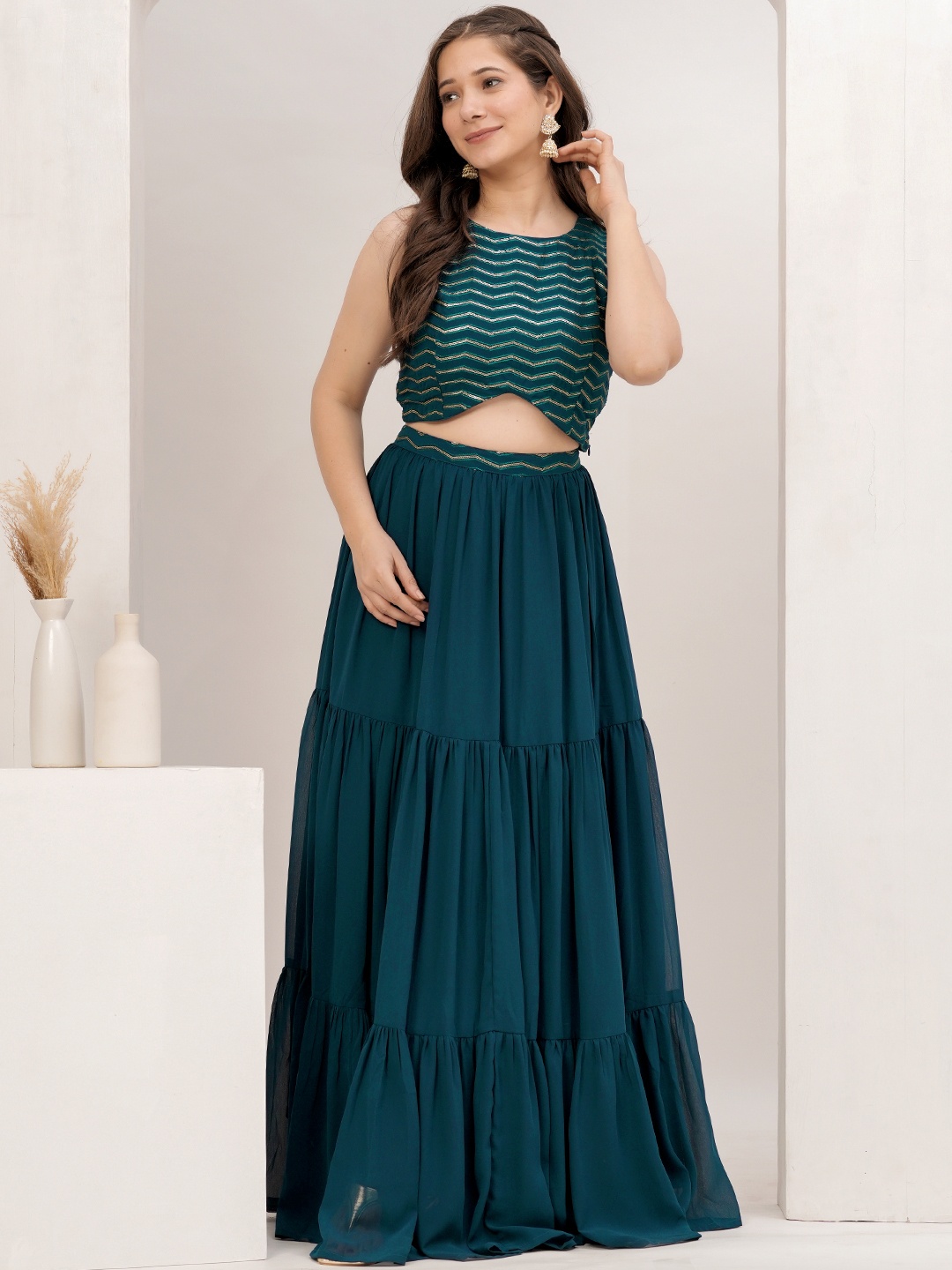 

Libas Embroidered Sequinned Ready to Wear Lehenga & Choli, Navy blue