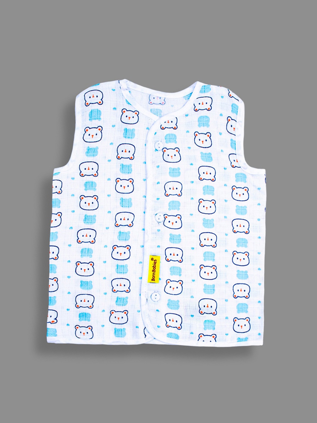 

Born Babies Infants Organic Cotton Rich Sleeveless Jhabla Innerwear Vests, Blue