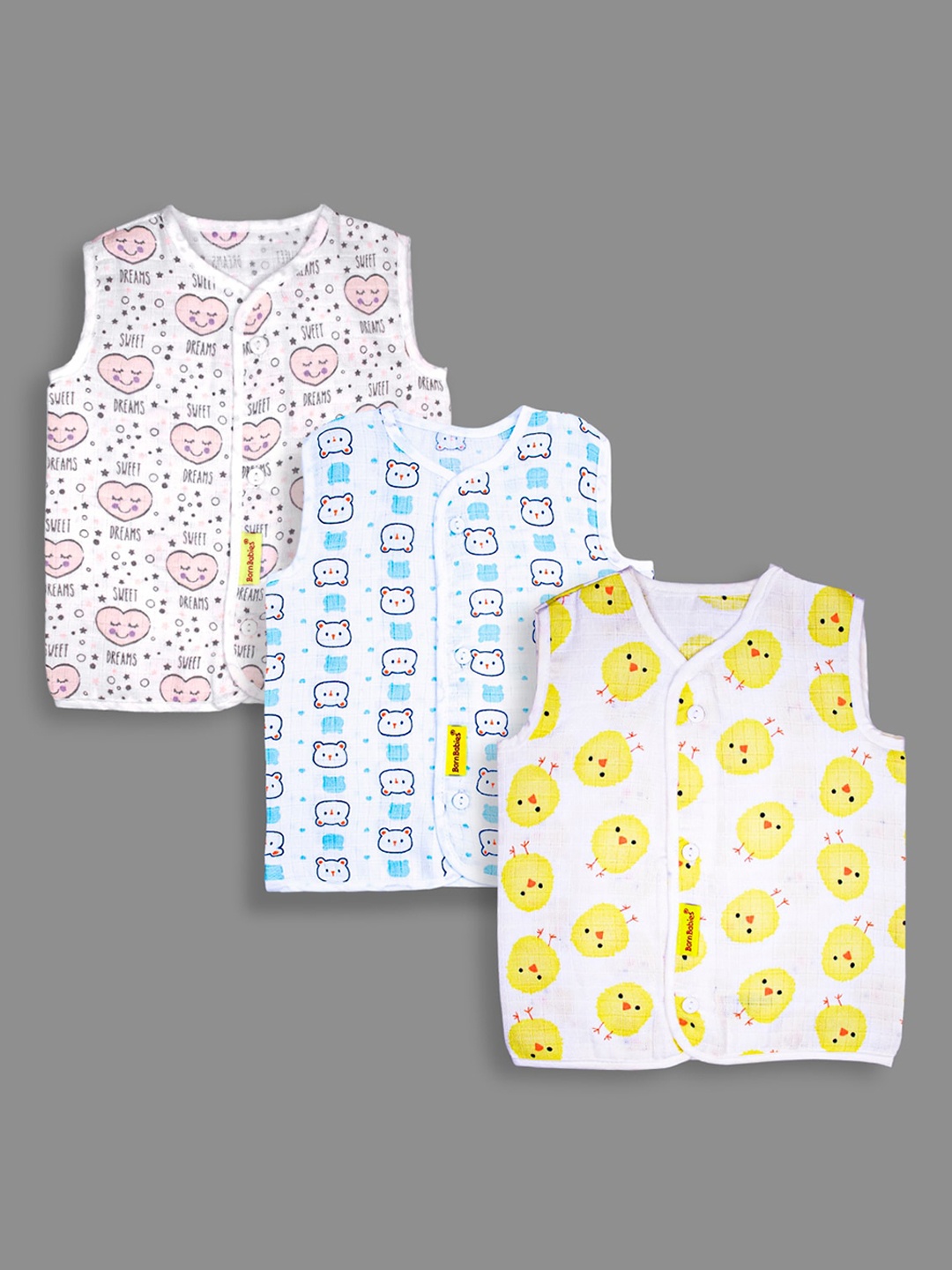 

Born Babies Infants Pack of 3 Organic Cotton Printed Jablas, Pink
