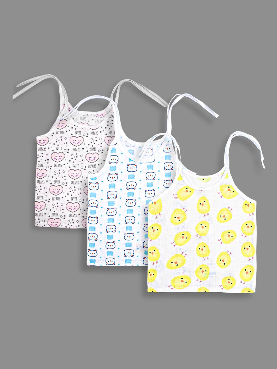 

Born Babies Infants Pack Of 3 Printed Cotton Jablas, Pink