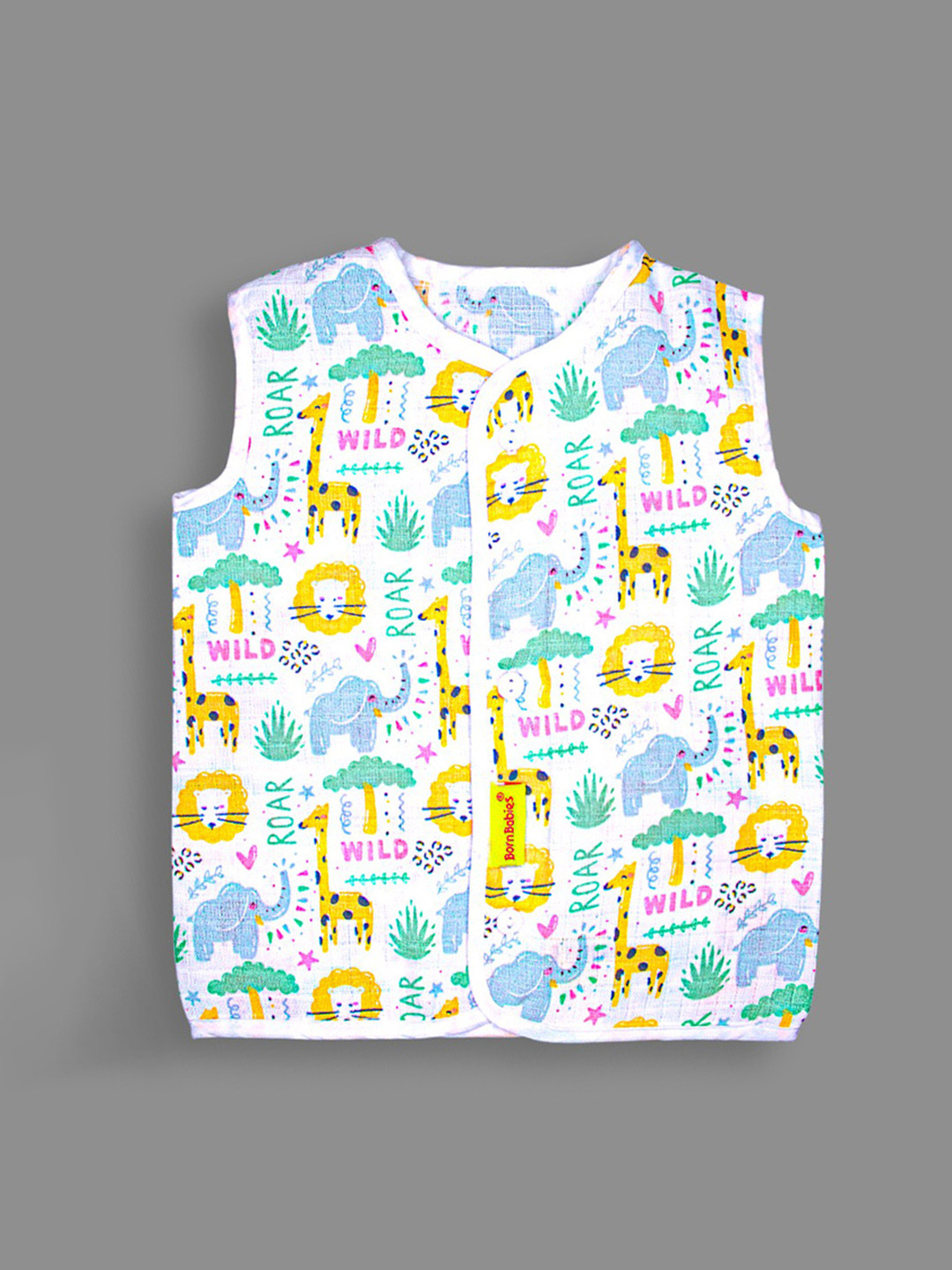 

Born Babies Infants Printed Sleeveless Pure Cotton Jhabla, Orange