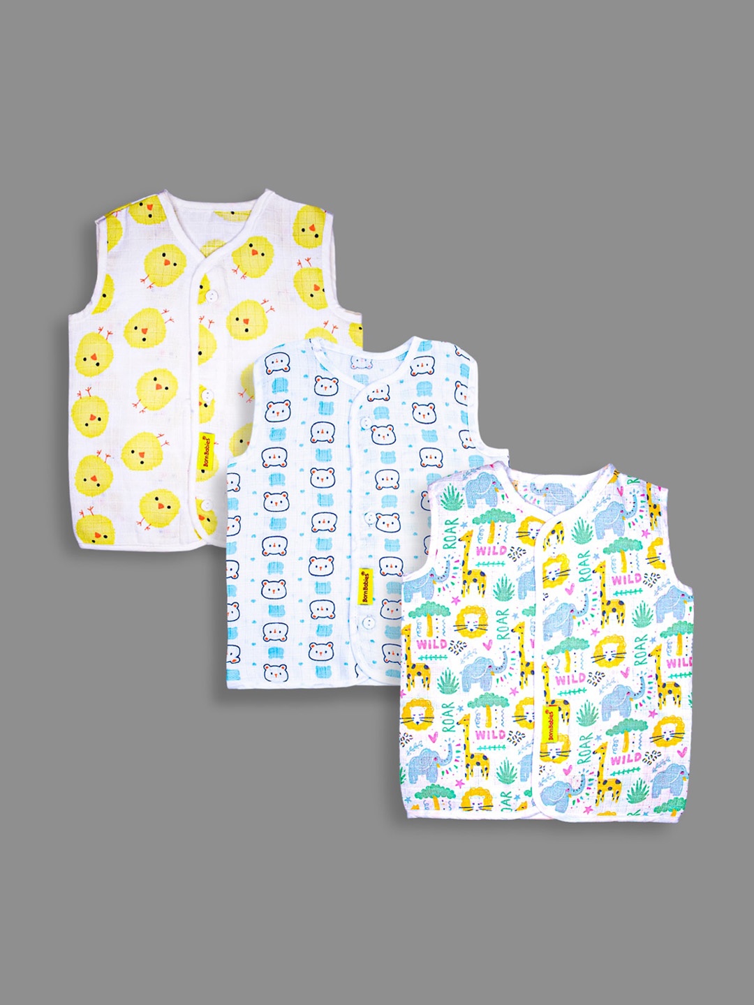 

Born Babies Infants Pack of 3 Organic Cotton Printed Jablas, Blue
