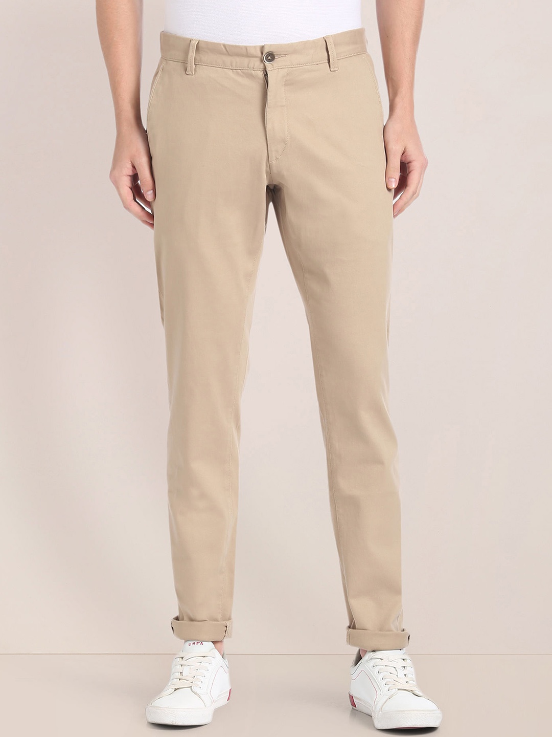 

U.S. Polo Assn. Men Mid-Rise Chinos Trousers, Beige