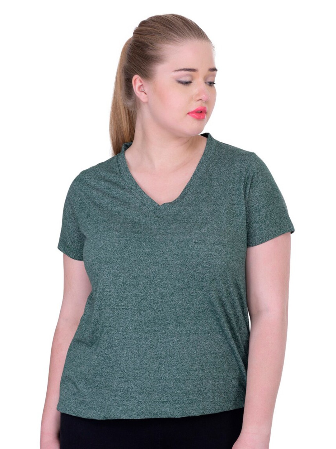 

LastInch Plus Size V-Neck Cotton T-shirt, Green