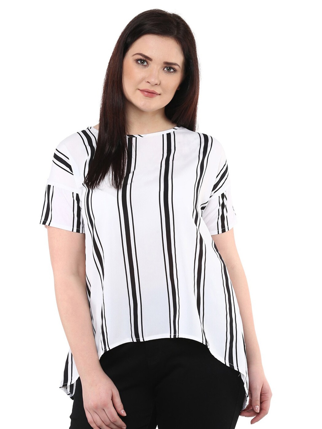 

LastInch Striped High-Low Regular Top, White