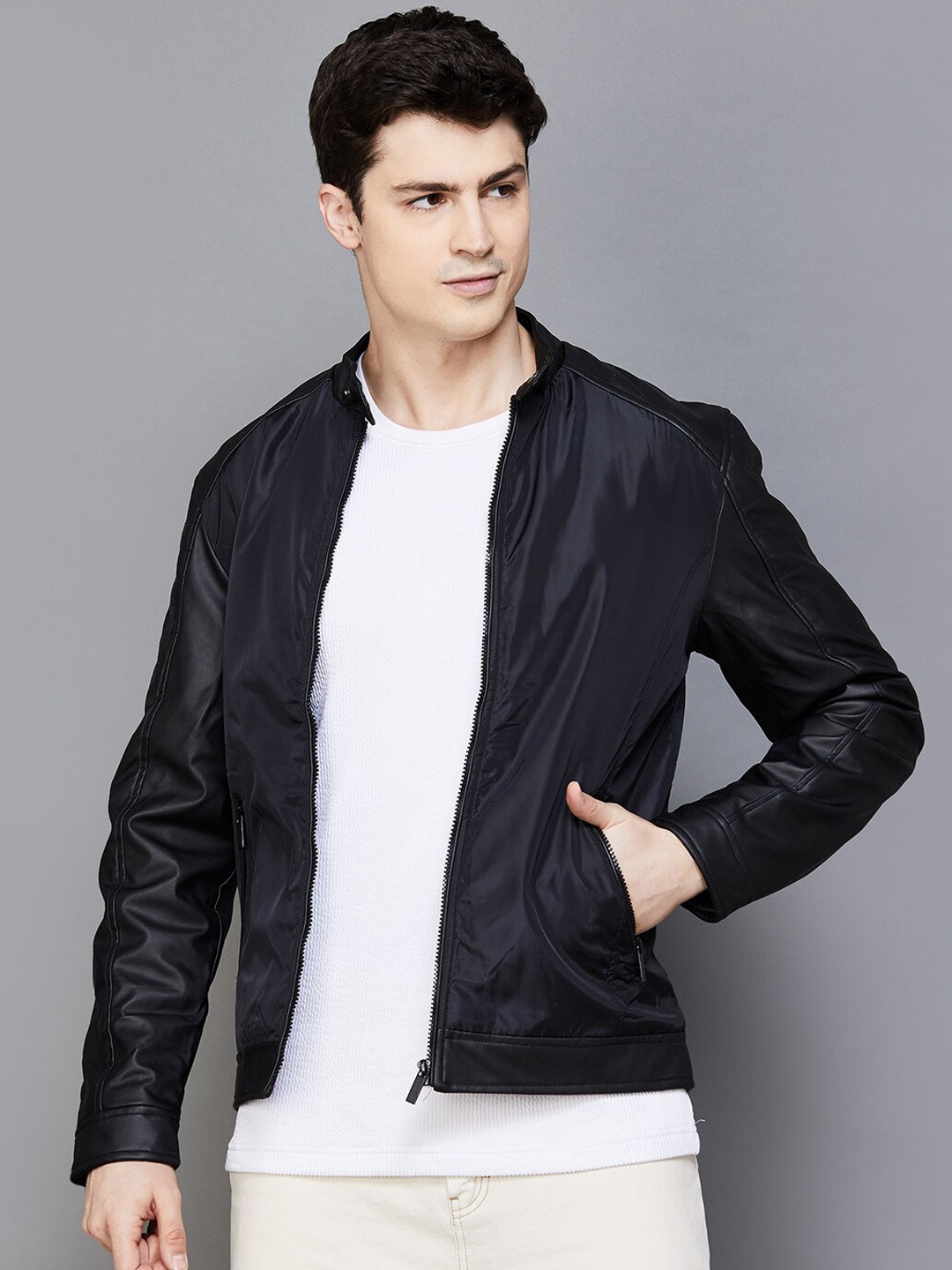 

Fame Forever by Lifestyle Stand Collar Bomber Jacket, Black