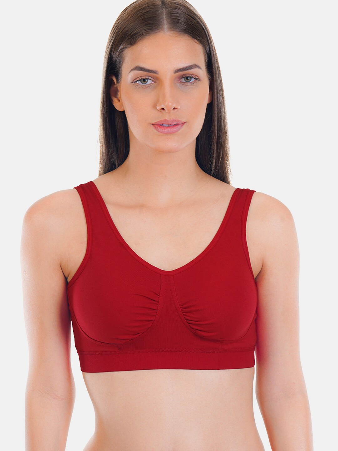 

SONA Full Coverage Lightly Padded Cotton Workout Bra With All Day Comfort, Red