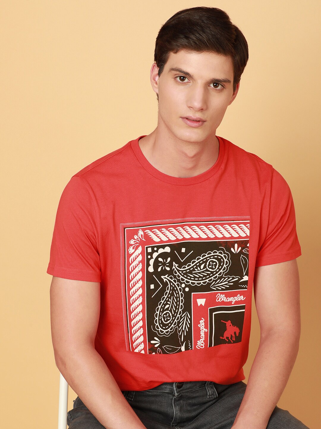

Wrangler Graphic Printed Cotton T-shirt, Red