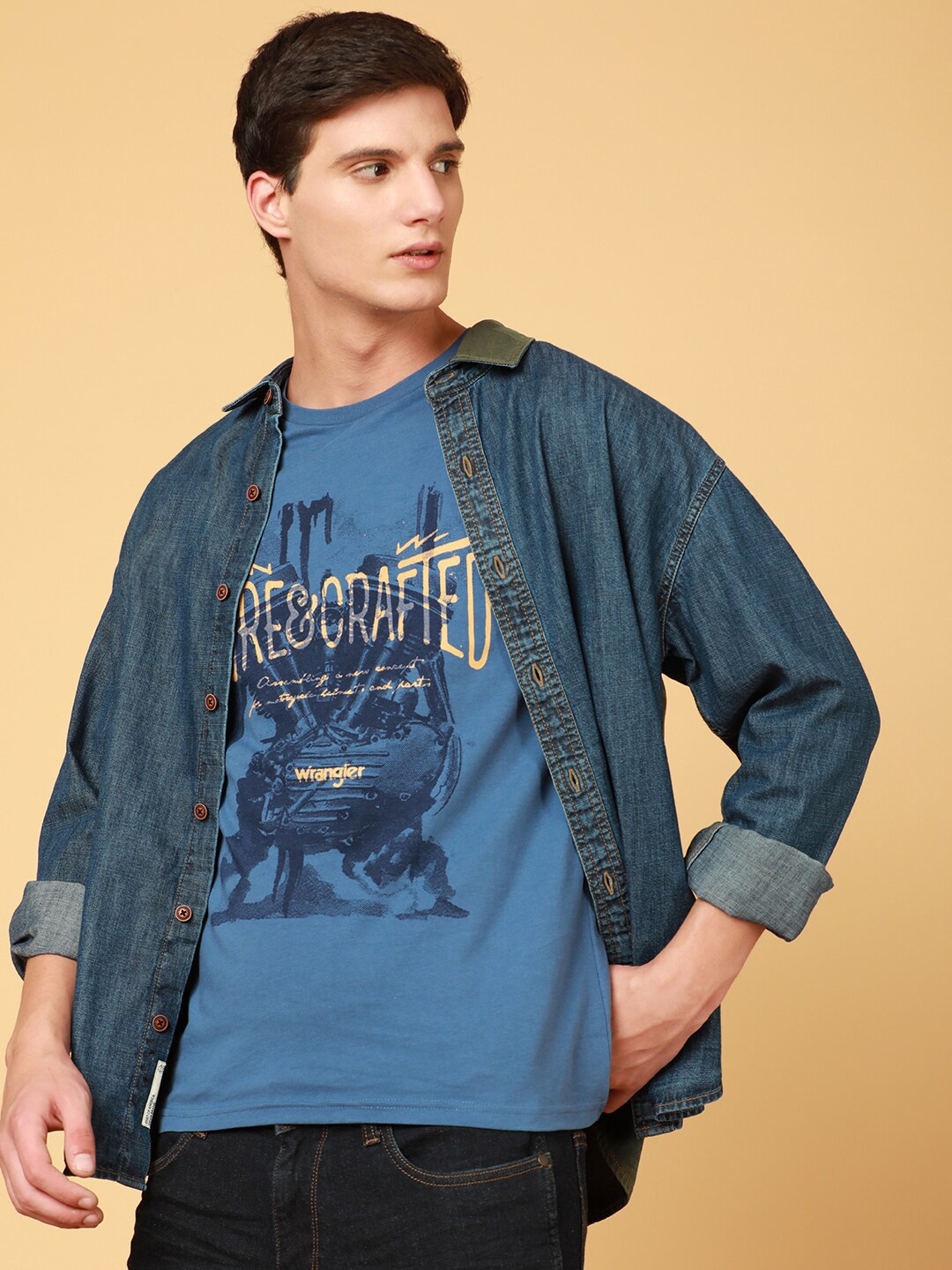 

Wrangler Typography Printed Cotton T-shirt, Navy blue