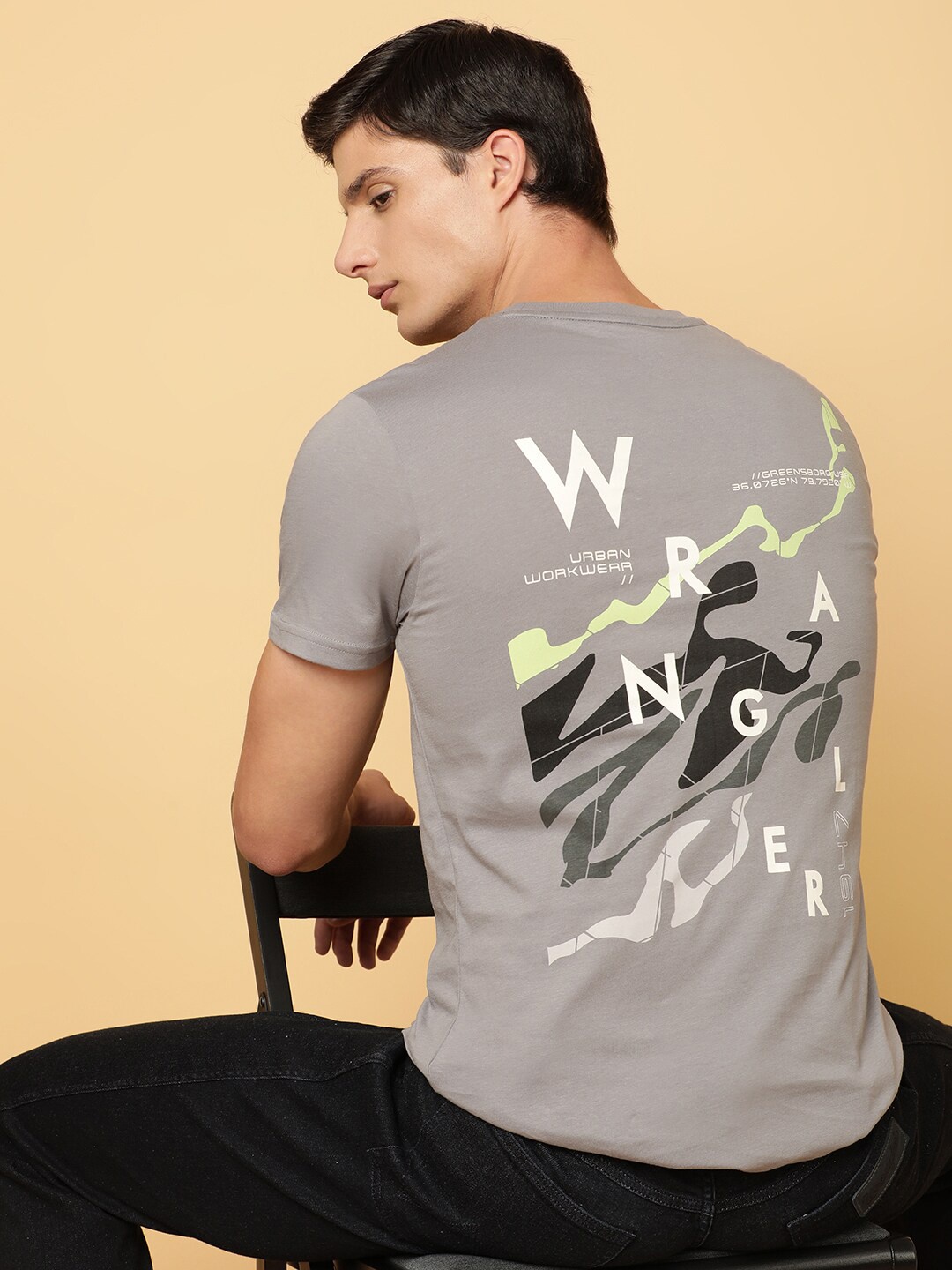 

Wrangler Printed Round Neck Cotton T-shirt, Grey
