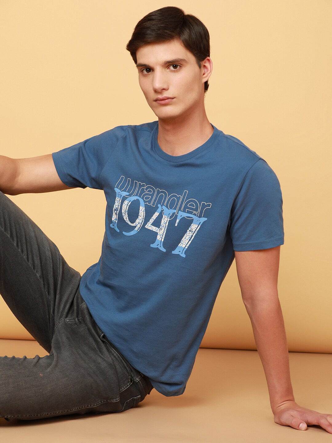 

Wrangler Typography Printed Cotton T-shirt, Blue
