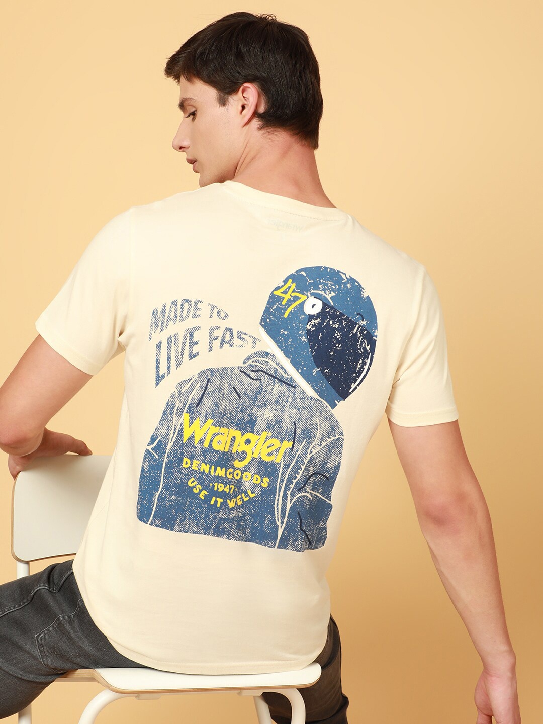 

Wrangler Printed Round Neck Cotton T-shirt, Beige