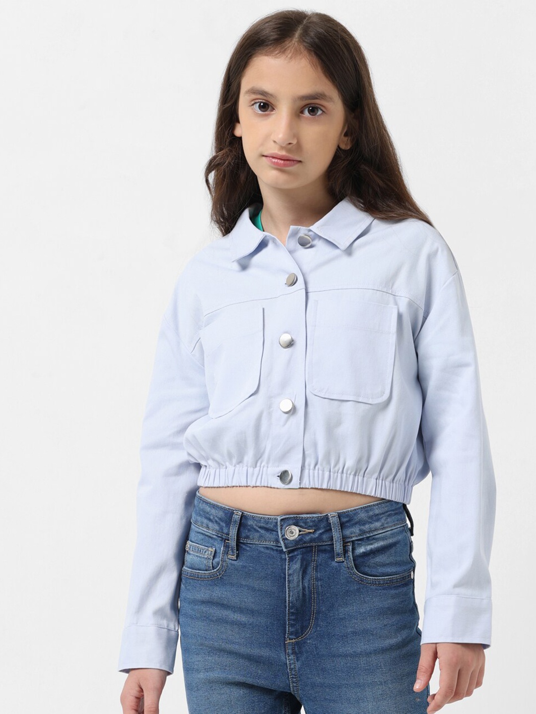 

Vero Moda Girls Shirt Collar Pure Cotton Casual Shirt, Blue