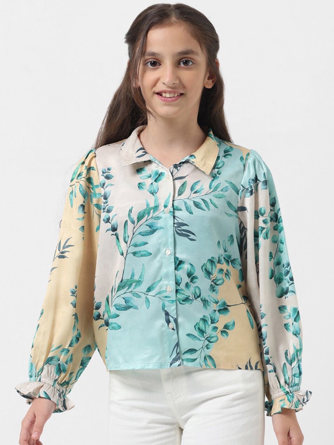 

Vero Moda Girls Floral Printed Puff Sleeves Shirt, Green