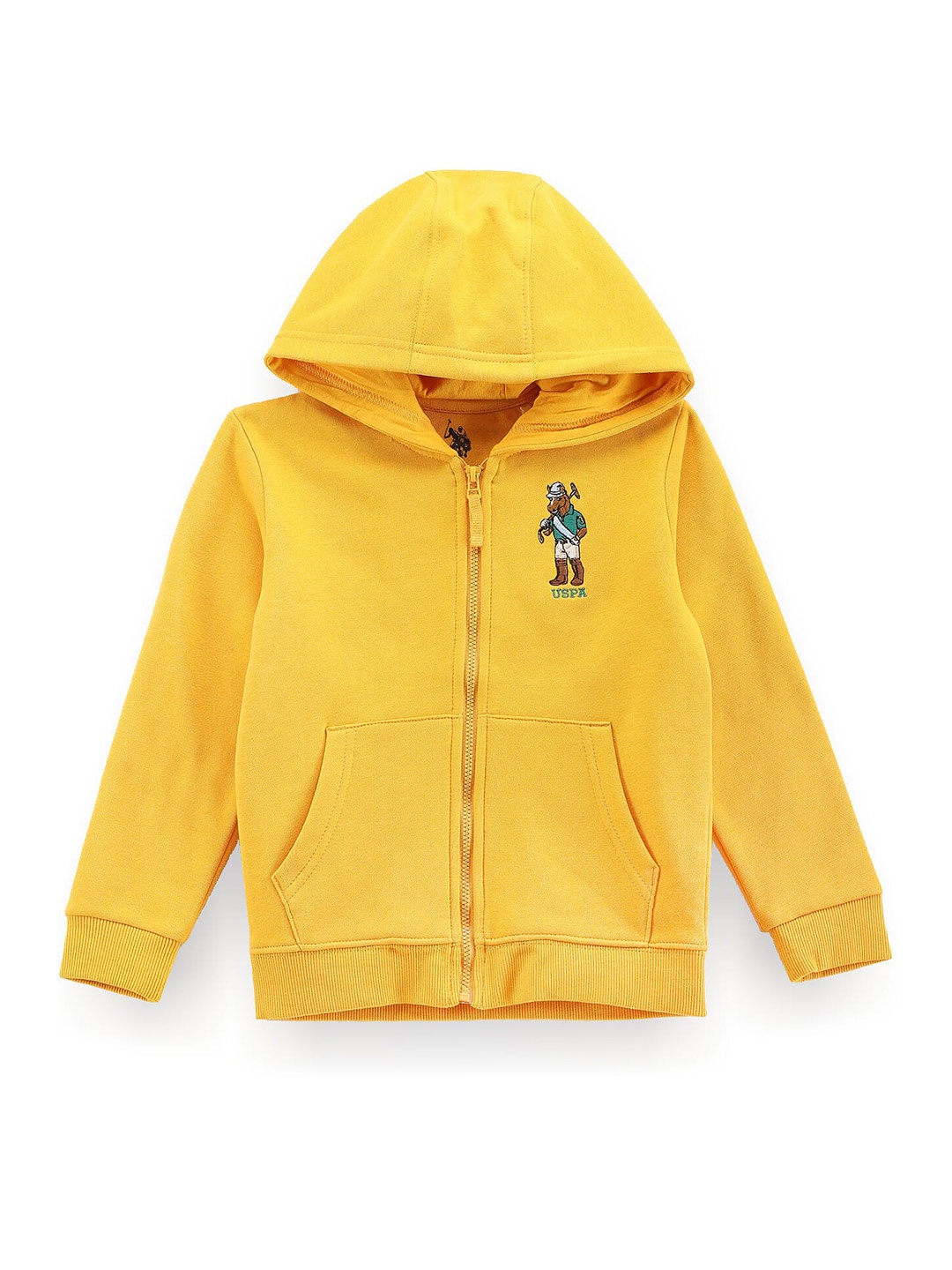 

U.S. Polo Assn. Kids Boys Hooded Cotton Front Open Sweatshirt, Yellow