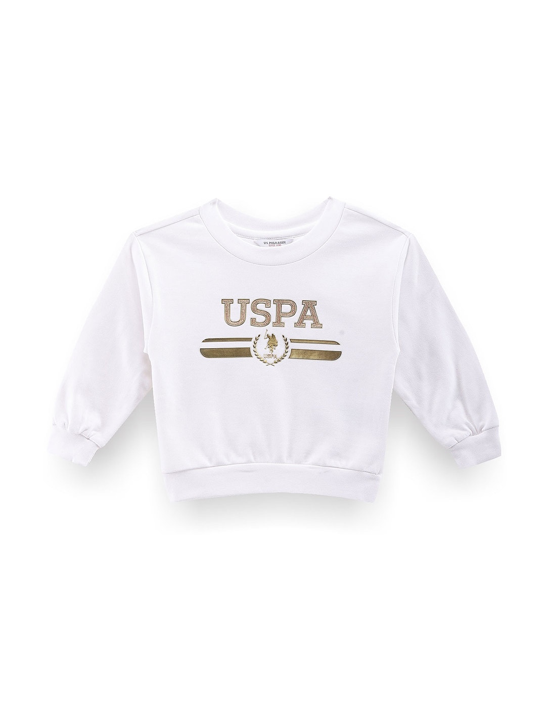 

U.S. Polo Assn. Kids Girls Typography Printed Cotton Pullover Sweatshirt, White